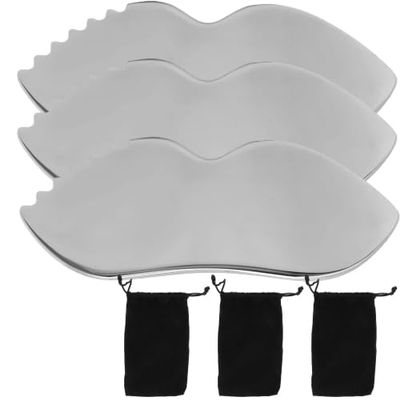 3PCS Stainless Steel Gua Sha Scraping Massage Tool - Metal Gua Sha Stone with 304 Stainless Steel Gentle Edges for Facial, Eye, Neck & Body - GuaSha Comb Tool for Effective Skincare and Relaxation