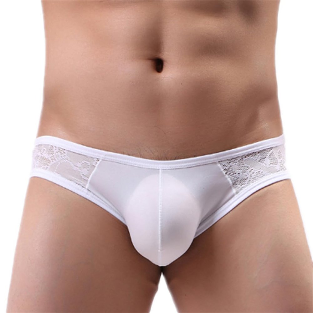 Adefeect Men's Erotic Briefs Shorts Ice Silk Underwear Sexy Breathable Bikini Sexy Underwear, White, L