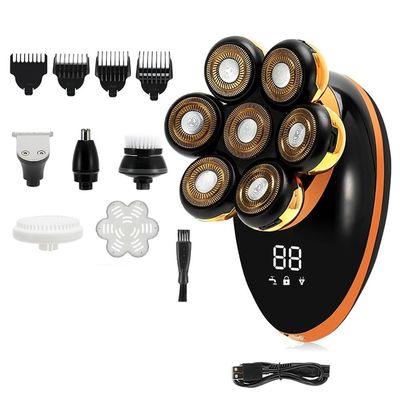Electric Razor for Men, 5 in 1 Shaver for Men 7D Independently 7 Cutter Floating Head Rechargeable Waterproof Electric Razor Multifunction Trimmer for Men (Color : Golden)