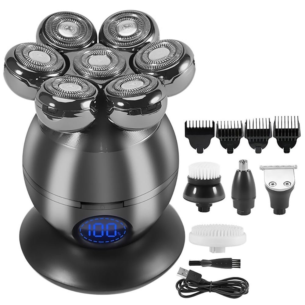 Electric Razor for Men, 5 in 1 Electric Head Shaver for Bald Men 7D Floating Cutter Beard Trimmer Clipper IP68 Waterproof Shaving USB Charging