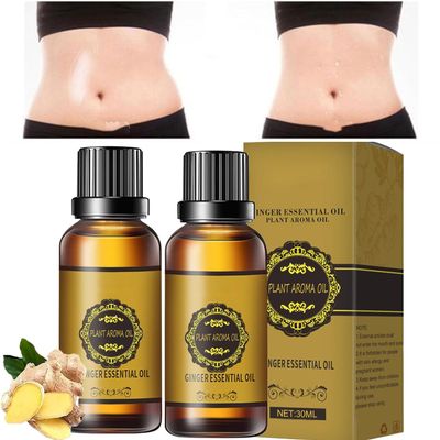 Ginger Oil for Belly Drainage and Tummy Massage, Natural Lymphatic Drainage, Skin and Muscle Soreness Relief (2 Pcs)