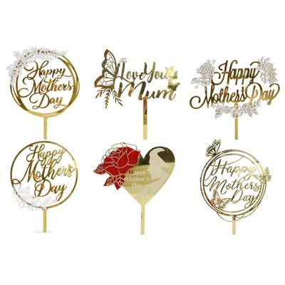 12 pcs Happy Mother's Day Acrylic Cake Decoration Butterfly Flower Mother's Day Cake Decoration For Mother's Day Party Favors Decorations