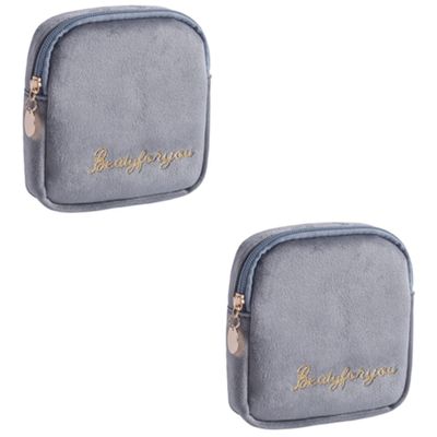 FRCOLOR 2pcs Portable Sanitary Towel Bag Zippered Nappy Pouch Travel Toiletries Bag Women Pads Organizer Large Capacity Purse for Outdoor Travel Grey
