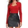 QIUXWJSX Women's Sexy Bodysuit Long Sleeve V-Neck Leotard Top Soft Body Suit Shirt Bodysuit/G/L view 4