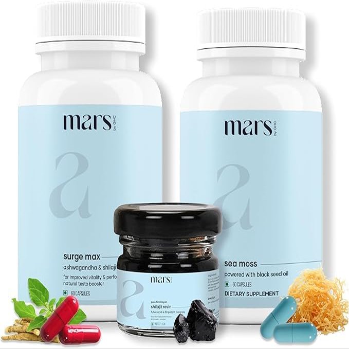 Mars by GHC Performance Plus Combo | Surge Max (60 Capsules), Himalayan Shilajit Resin (15g) & Black Seed with Sea Moss Capsules (60) | Energy & Stamina Support | Pack of 1