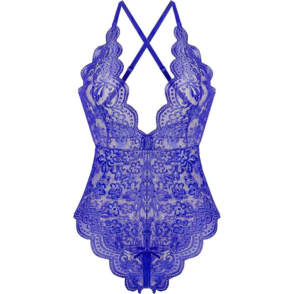 QIUXWJSX Women's Bodysuit Lace Sexy Lingerie Backless Bodysuit Sleepwear Babydoll Lingerie Transparent Sleeveless Bodysuit Nightwear transparent/B/XL