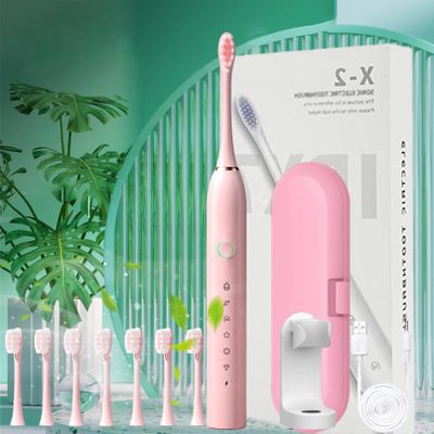 Electric Toothbrush for Adults Kids, USB Rechargeable Soft Toothbrushes with 8 Brush Heads (3 Types), 6 Modes Deep Clean Electric Toothbrush, IPX7 Fully Automatic Travel Toothbrush (Pink)
