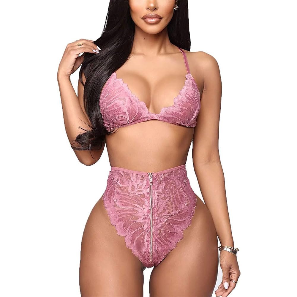 QIUXWJSX Women's Lingerie Set Floral Lace Bra and Panty Halter Backless Lace Babydoll Underwear 2 Piece Strappy Babydoll transparent/A/XXL