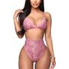 QIUXWJSX Women's Lingerie Set Floral Lace Bra and Panty Halter Backless Lace Babydoll Underwear 2 Piece Strappy Babydoll transparent/A/XXL view 1