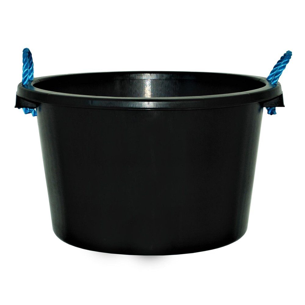 Black - 70L Litre Extra Large Heavy Duty Multipurpose Plastic Builder Bucket/Tub with Blue Rope Water tub Storage Bucket Plasterers Mixing Cement Muck Buckets - Made in UK