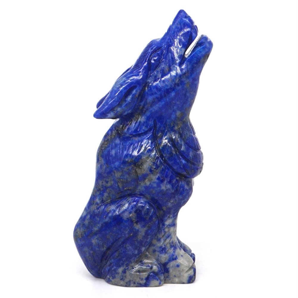 KUNTENG TRUSTTWO 3.7" Wolf Statue Natural Gemstone Lapis Lazuli Crystal Carved Reiki Healing Stone Animal Figurine Craft Home Room Decoration #1 The New