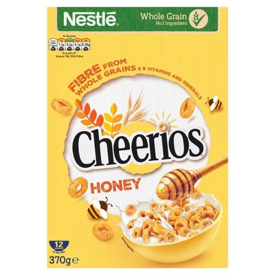 FreshCart Basics Nestle Cheerios Honey Cereal 370g - 2 Pack | Breakfast Cereal Fiber From Whole Grains & 9 Vitamins and Minerals.