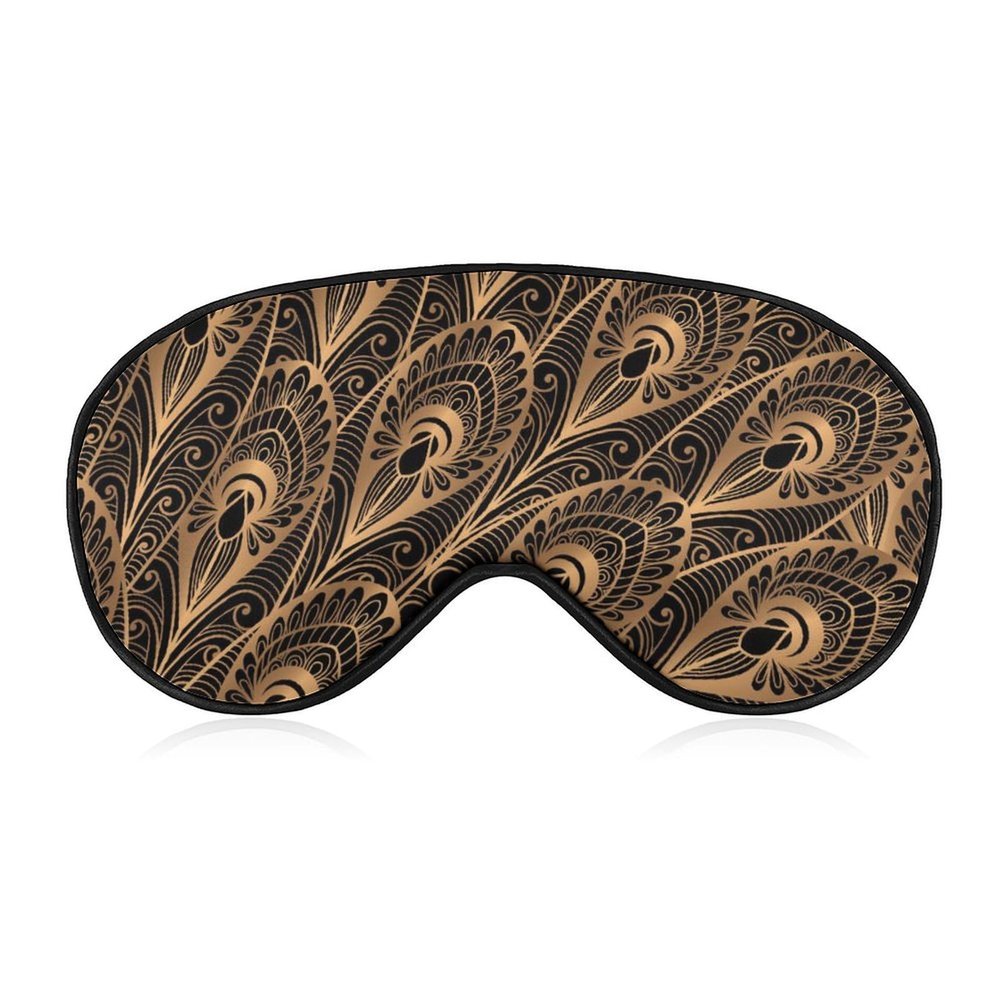 Gold Abstract Peacock Feathers Soft Sleep Mask with Adjustable Strap Eye Masks Cover Blocks Light for Women Men