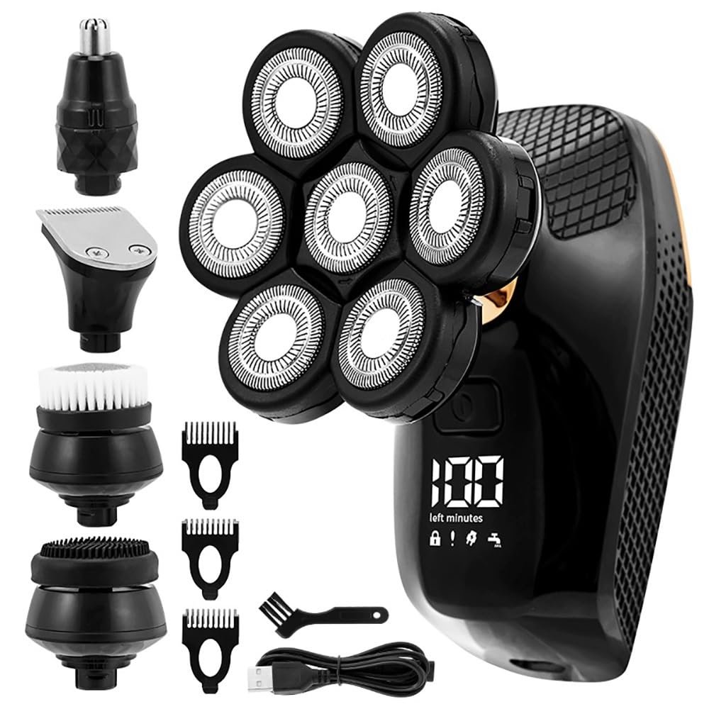 Electric Razor for Men, 5 in 1 Shaver for Men 7D Independently 7 Cutter Floating Head Waterproof Electric Razor Multifunction USB Charge Trimmer Men