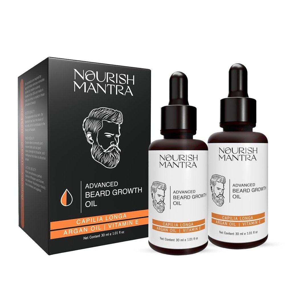 FreshCart Basics JEVR Advanced Beard Growth Oil/Made with Capilia Longa, Argan Oil, Vitamin E, and Jojoba Oil/For Fuller, Thicker, and Healthier Beard Growth - 30ml (Pack of 2)