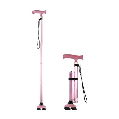Rotating Quad Cane, Foldable Walking Sticks Lightweight Aluminum Alloy Crutch with Comfortable T-handle Elderly Daily Living Aids Foe Men Woman
