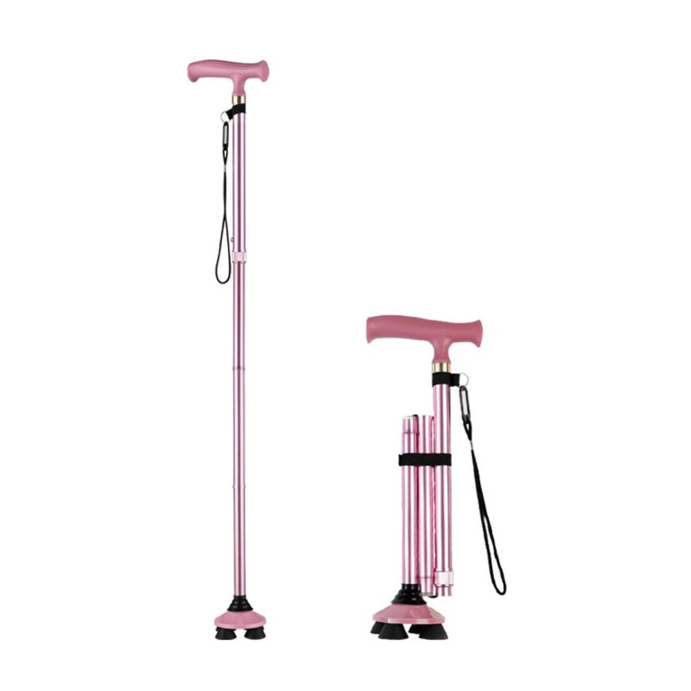 Rotating Quad Cane, Foldable Walking Sticks Lightweight Aluminum Alloy Crutch with Comfortable T-handle Elderly Daily Living Aids Foe Men Woman