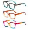MMOWW 3-Pack Oversized Reading Glasses for Women - Anti Blue Light Glasses with Square Frame (Hawksbill blue+Orange+Rainbow, +1.25) view 2