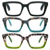 MMOWW 3-Pack Oversized Reading Glasses for Women - Anti Blue Light Glasses with Square Frame (Black+Hawksbill blue+Hawksbill green, +3.5) view 1