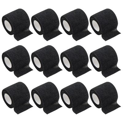 12 Rolls Non Woven Athletic Bandage Cohesive Wrap Bandage Tape Breathable Self Adhesive Bandage Fabric Sports Bandages First Aid Elastic Bandage Black