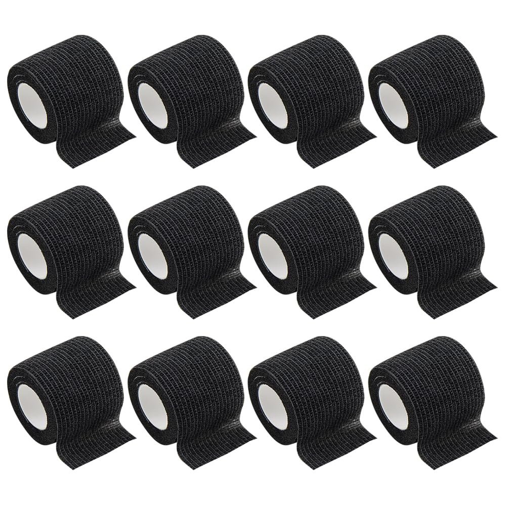 12 Rolls Non Woven Athletic Bandage Cohesive Wrap Bandage Tape Breathable Self Adhesive Bandage Fabric Sports Bandages First Aid Elastic Bandage Black