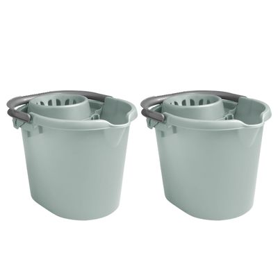 2 X 16L Litre Mop Bucket with easy Strong grip carry Handle 39 x 30 x 29.50 cm Floor Cleaning Bucket Spout Mop Press Bucket Cleaning Carts household mop bucket with removable wringer (Silver Sage)