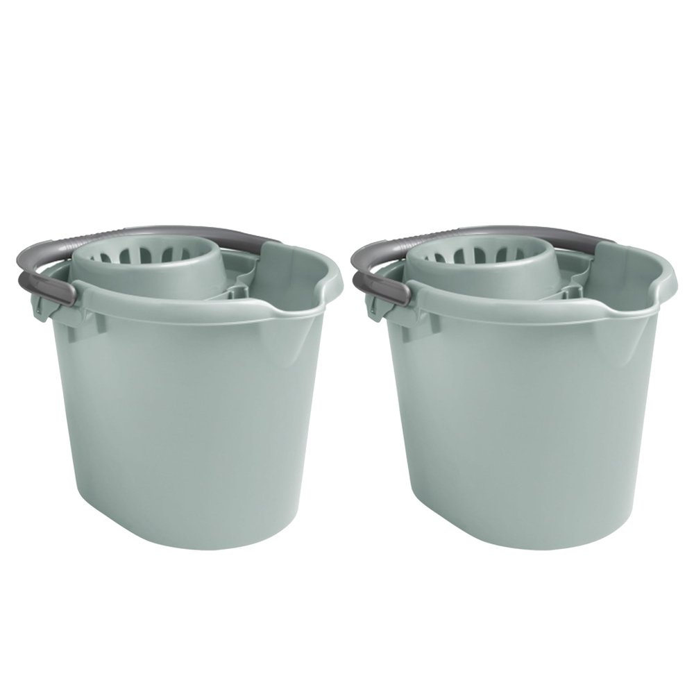 2 X 16L Litre Mop Bucket with easy Strong grip carry Handle 39 x 30 x 29.50 cm Floor Cleaning Bucket Spout Mop Press Bucket Cleaning Carts household mop bucket with removable wringer (Silver Sage)