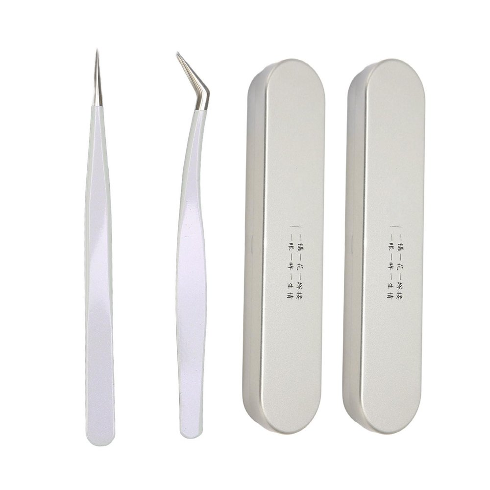 2Pcs Eyelash Extension Tweezers, Professional Stainless Steel Non Static Eyelash Extension Tweezers Set for Beauty Salon Individual