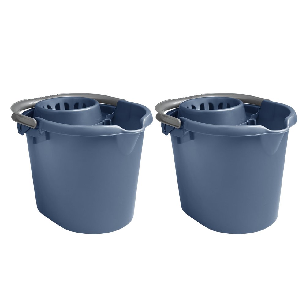 2 X 16L Litre Mop Bucket with easy Strong grip carry Handle 39 x 30 x 29.50 cm Floor Cleaning Bucket Spout Mop Press Bucket Cleaning Carts household mop bucket with removable wringer (Navy)