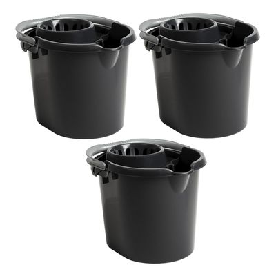 3 X 16L Litre Mop Bucket with easy Strong grip carry Handle 39 x 30 x 29.50cm Floor Cleaning Bucket Spout Mop Press Bucket Cleaning Carts household mop bucket with removable wringer (Midnight Greyish)