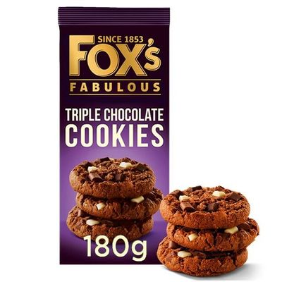 Fox's Fabulous cookie 180g, Three mix luxury varities of Milk, Triple & White chocolate Biscuits for special Occasions, Supreme gift to share with friends and family Snack Value Pack (15, Triple)