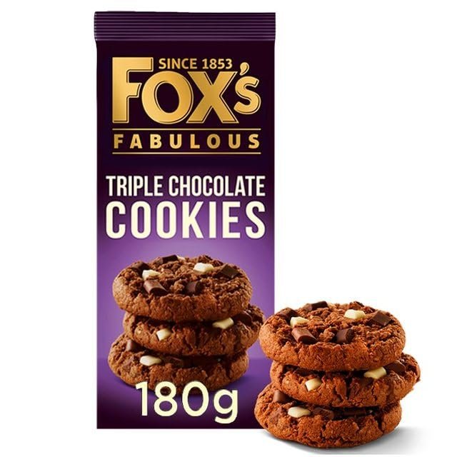 Fox's Fabulous cookie 180g, Three mix luxury varities of Milk, Triple & White chocolate Biscuits for special Occasions, Supreme gift to share with friends and family Snack Value Pack (15, Triple)