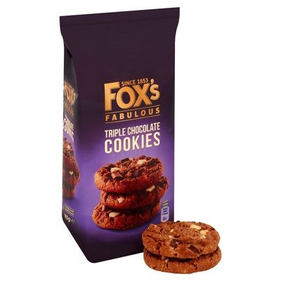 Fox's Fabulous cookie 180g, Three mix luxury varities of Milk, Triple & White chocolate Biscuits for special Occasions, Supreme gift to share with friends and family Snack Value Pack (1, Triple)