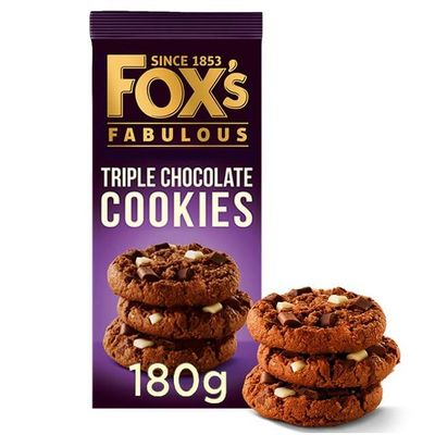 Fox's Fabulous cookie 180g, Three mix luxury varities of Milk, Triple & White chocolate Biscuits for special Occasions, Supreme gift to share with friends and family Snack Value Pack (8, Triple)
