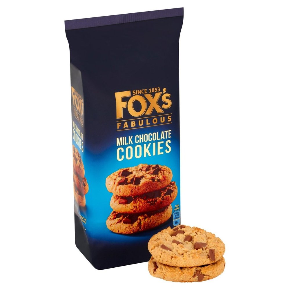 Fox's Fabulous cookie 180g, Three mix luxury varities of Milk, Triple & White chocolate Biscuits for special Occasions, Supreme gift to share with friends and family Snack Value Pack (8, Milk)