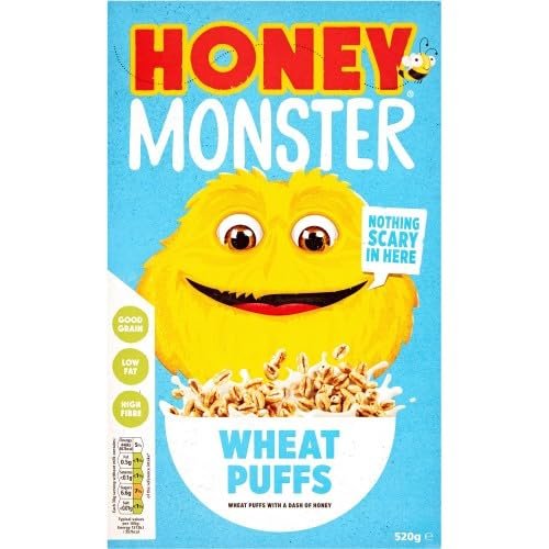Generic Honey Monster Wheat Puffs 520g - 2 Pack | Breakfast Cereal with Good Grain, Low Fat, High Fiber, B Vitamins & Iron.
