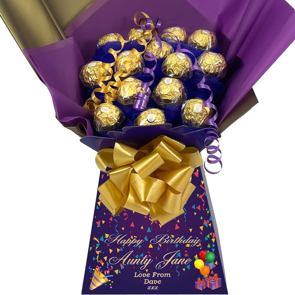 Personalised Chocolate Hamper Gift Bouquet Made With FERRERO purple