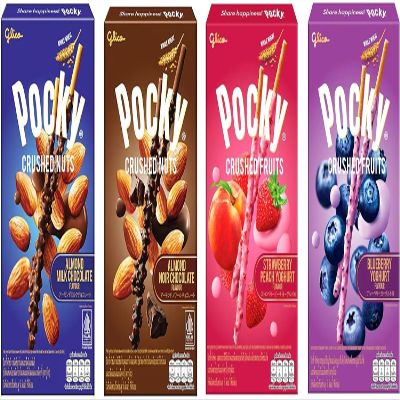 Hilary Pocky Crushed Fruits and Nuts Pack (4 packs) - Blueberry Yoghurt, Strawberry Peach Yoghurt, Almond Milk Chocolate, Almond Noir Chocolate