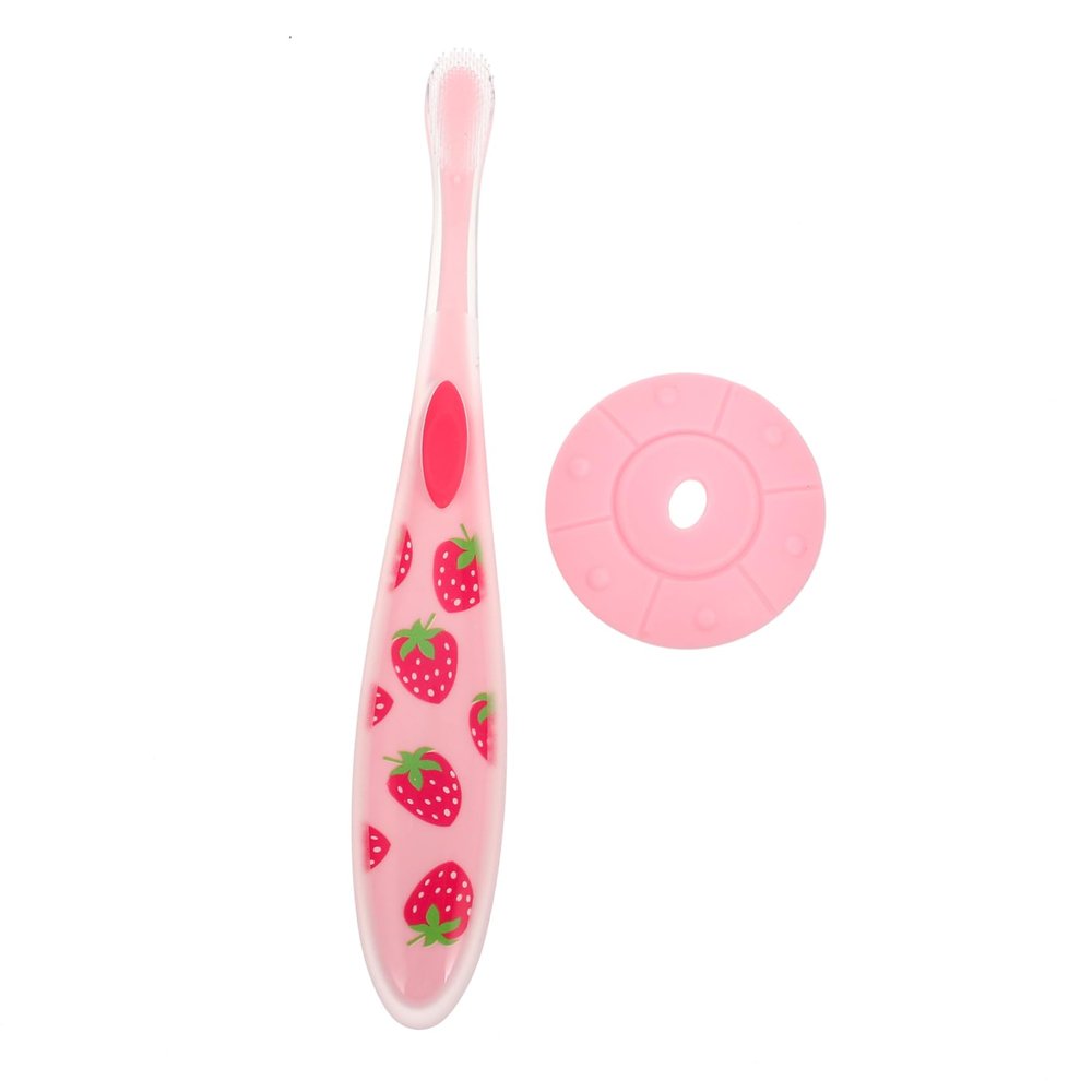 TOVINANNA Portable Silicone Baby Toothbrush U-Shaped Head Strawberry Design Soft Infant Toothbrush for Toddler Oral Care Household Baby Supply