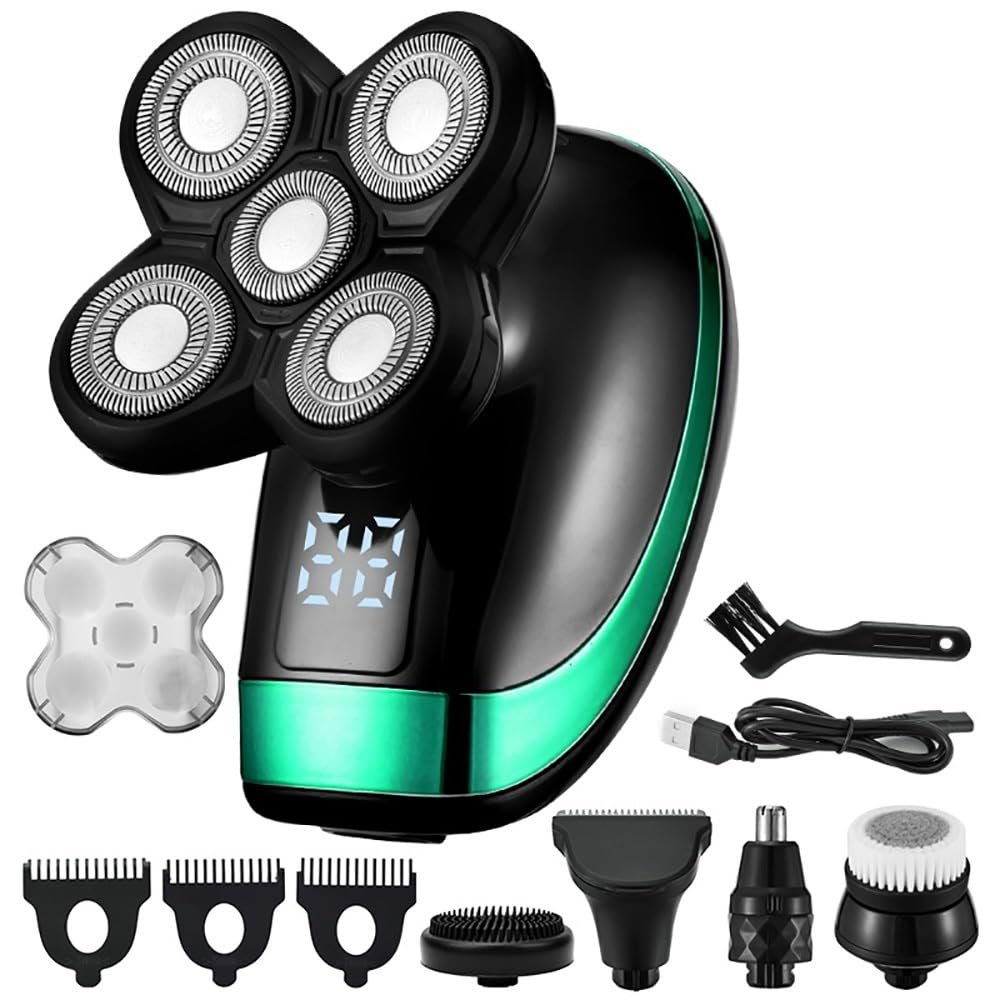 Electric Razor for Men, 5 in 1 4D Men's Rechargeable Bald Head Electric Shaver 5 Floating Heads Beard Nose Ear Hair Trimmer Razor Clipper Facial Brush
