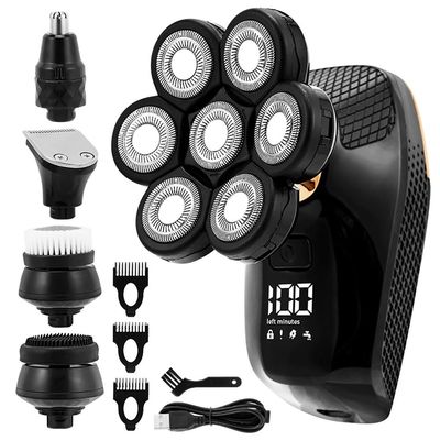 Electric Razor for Men, 5 in 1 7D Men's Rechargeable Bald Head Electric Shaver 7 Floating Heads Beard Nose Ear Hair Trimmer Razor Clipper Facial Brush