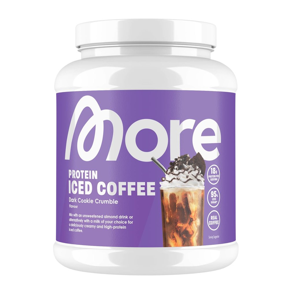 More Protein Iced Coffee, Dark Cookie Crumble, 500 g, 1.1 lbs, 20 Servings, Protein Powder with Instant Coffee, Low in Sugar and Fat  Made in Germany