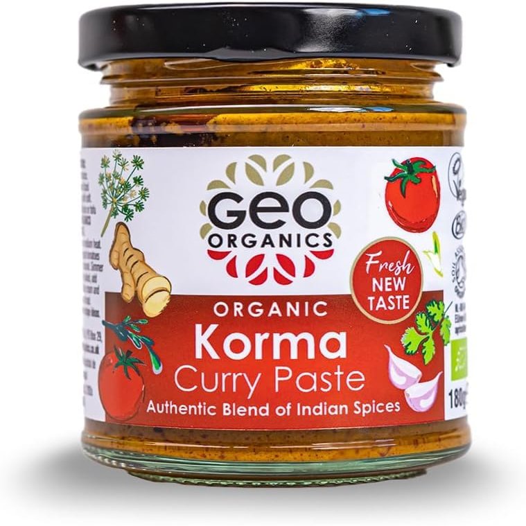 Geo Organics Korma Curry Paste 180g (Pack of 3) Serves 4 | Organic Curry Paste | Certified Organic Curry & Vegan Friendly | Authentic Restaurant Recipe Base Korma Indian Food