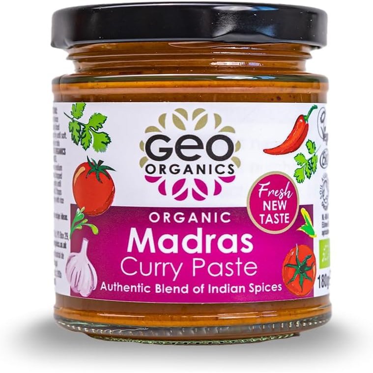 Geo Organics Madras Curry Paste 180g (Pack of 3) Serves 4 | Organic Curry Paste | Certified Organic & Vegan-Friendly | Authentic Restaurant Recipe Base Madras Vegan Food