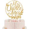 Mis Quince Anos Cake Topper, Feliz 15 Anos, 15th Birthday Cake Topper, Hello 15, Happy 15th Birthday Party Decorations (Gold Glitter)