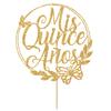 Mis Quince Anos Cake Topper, Feliz 15 Anos, 15th Birthday Cake Topper, Hello 15, Happy 15th Birthday Party Decorations (Gold Glitter) view 2