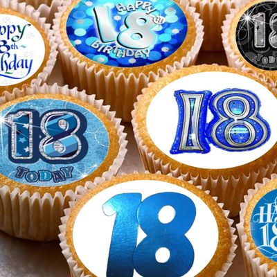 24 18th blue male style edible birthday party Cupcake Cake Toppers Wafer Rice Paper precut decoration