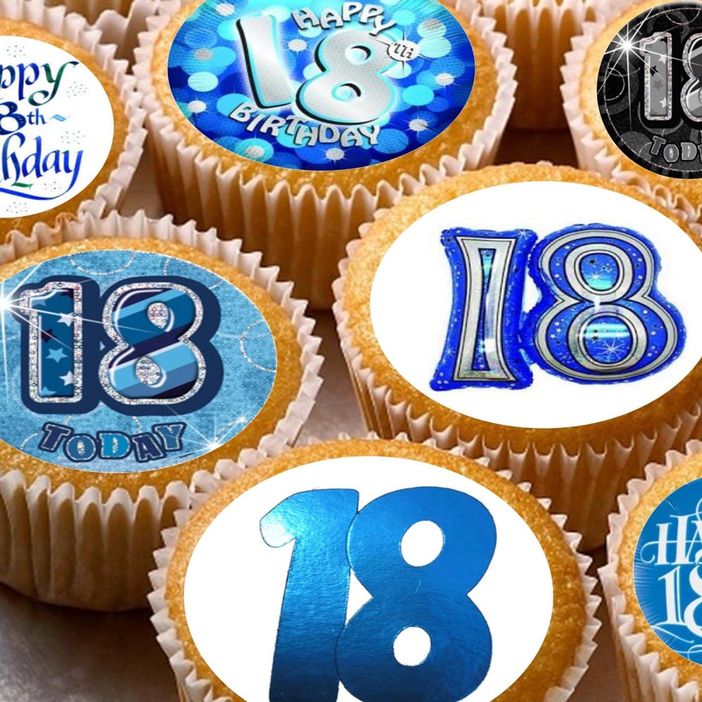 24 18th blue male style edible birthday party Cupcake Cake Toppers Wafer Rice Paper precut decoration