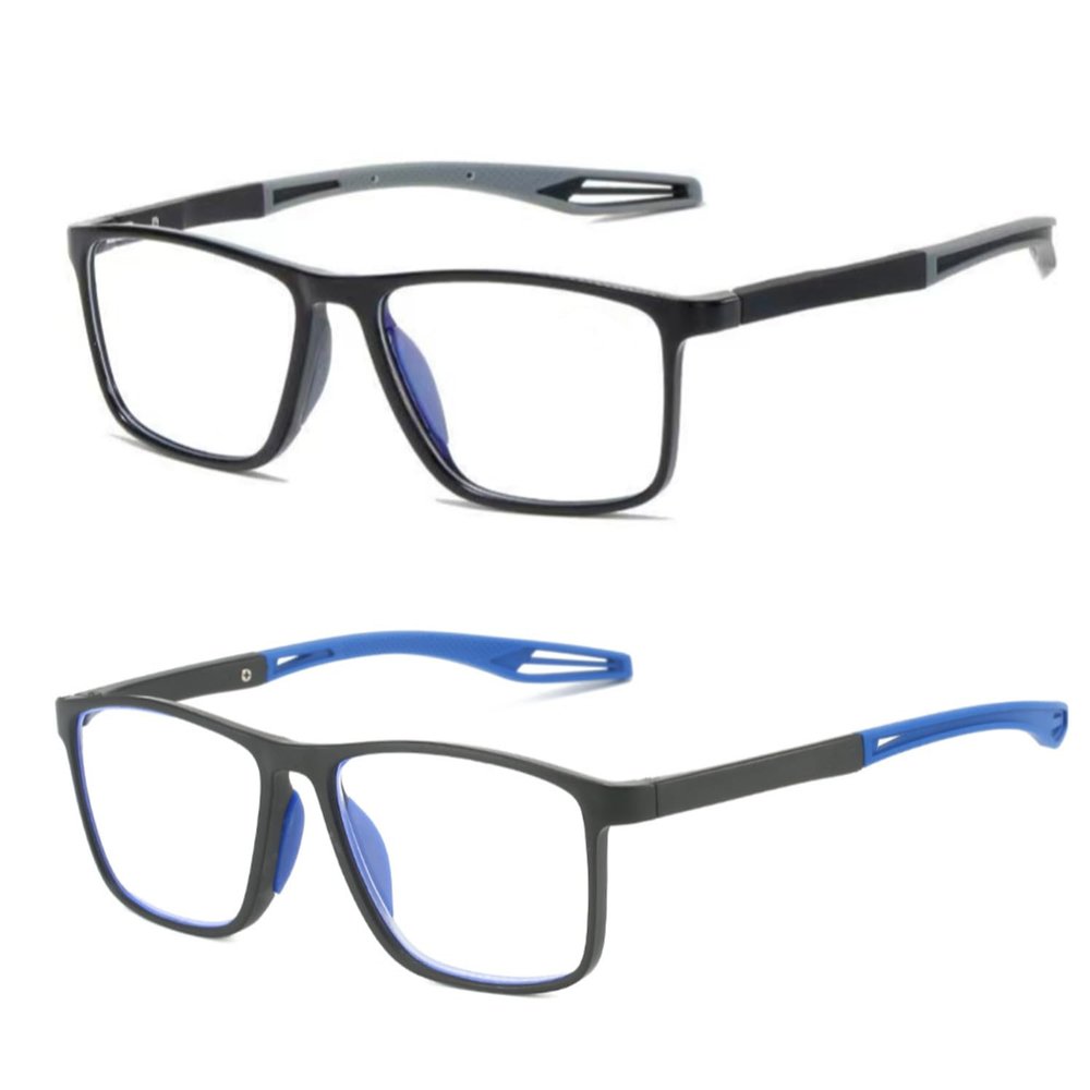 2 Pack Reading Glasses for Men, Sports Ultra-Light Blue Light Blocking Readers (Gray+Blue, 2.5, x)
