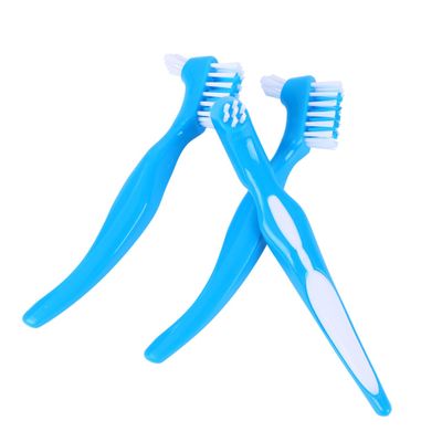 Beavorty 3pcs Double-Head Denture Toothbrush Set with Anti-Slip Handle, False Teeth Cleaning Brush for Home Care, Portable Denture Brush for Effective Plaque and Stain Removal